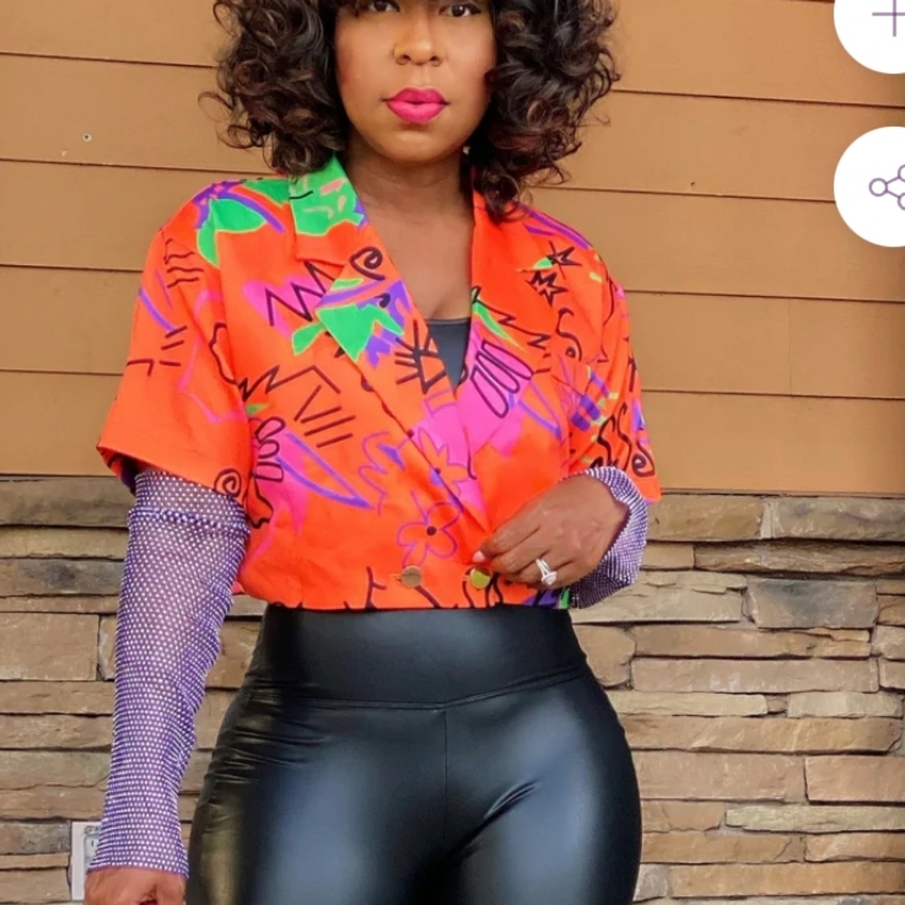 La'Ros printed sequin sleeve blazer